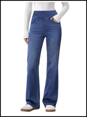 Pull On Bootcut Jeans High Waist Stretchy Denim Pants Flare Leg